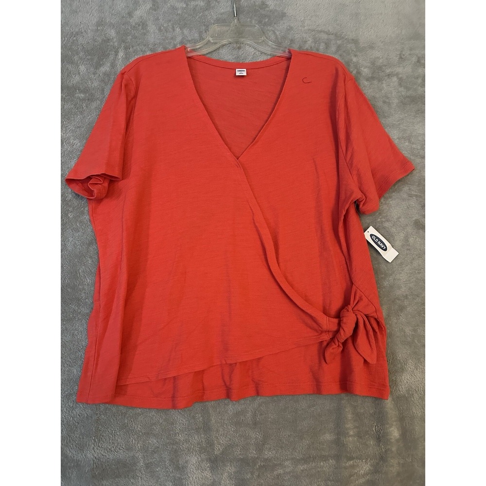 Old Navy Top‎ Womens XL Red Short Sleeves Lightweight Wrap Side Casual